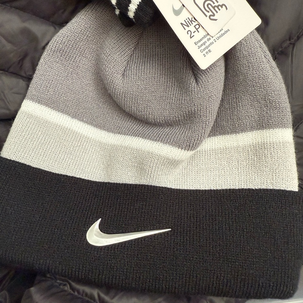 Nike Kids Black and Gray Striped Beanie
